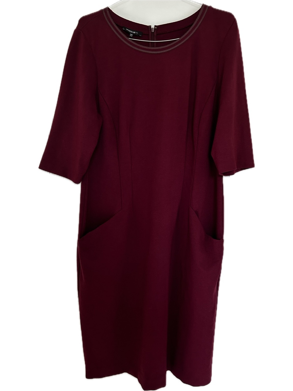 Lafayette 148 New York Burgundy Midi Pocketed Sheath Dress 18W